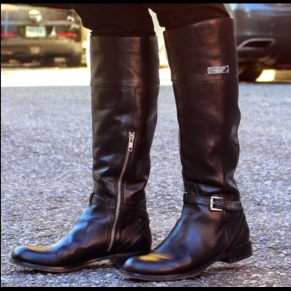 Coach Micha Buckle Strap Riding Boots, Black